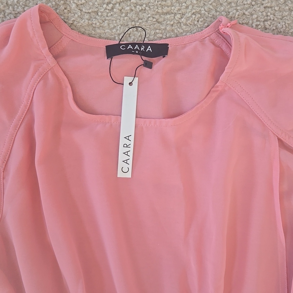 NWT Caara Clara Side Buckle Pink Handkerchief Hem Wrap Midi Dress Size Medium - Picture 3 of 10